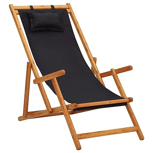 vidaXL Strandstuhl Klappbar Massivholz Eukalyptus und Stoff Schwarz 310313 günstig online kaufen