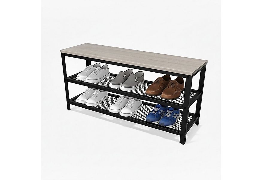 relaxdays Schuhregal Schuhbank mit 2 Schuhablagen, Schwarz-Grau günstig online kaufen