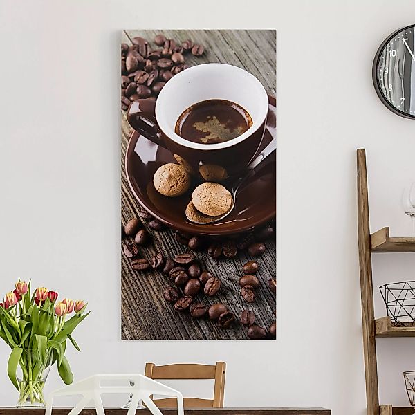 Leinwandbild Kaffeetasse mit Kaffeebohnen günstig online kaufen