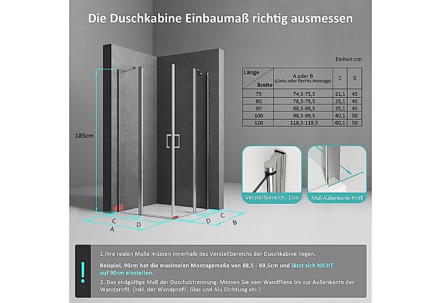 Boromal Eckdusche Duschkabine 90x90 Pendeltür 80x80 Eckeinstieg Schwingtüre günstig online kaufen