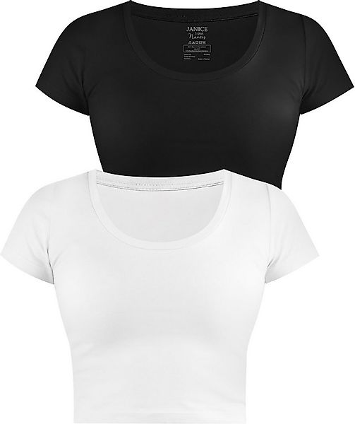 Janice Kurzarmshirt 2 x Damen crop T-Shirt Nantes Kurzes Shirt aus Baumwoll günstig online kaufen
