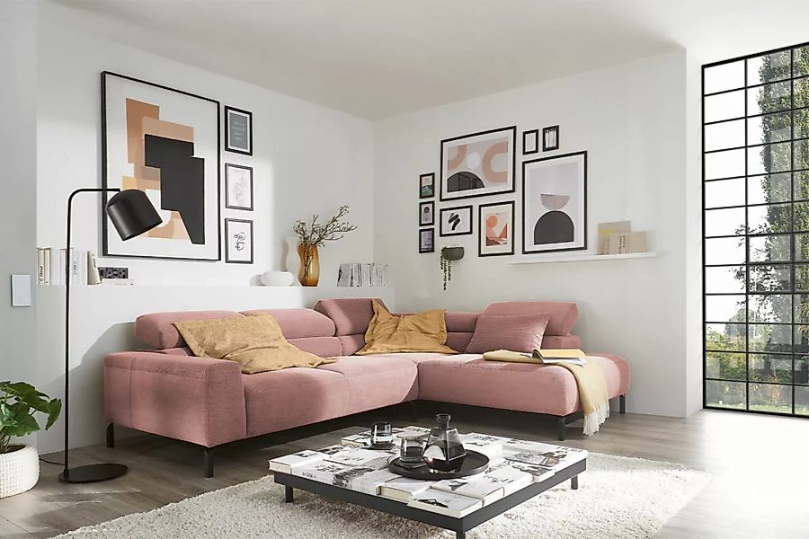 KAWOLA Sofa DELIA Ecksofa Feincord rosa günstig online kaufen