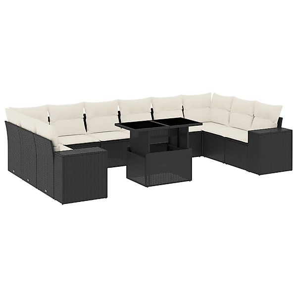 vidaXL 11-Tlg Garten-Sofagarnitur mit Kissen Schwarz Poly Rattan 3269406 günstig online kaufen