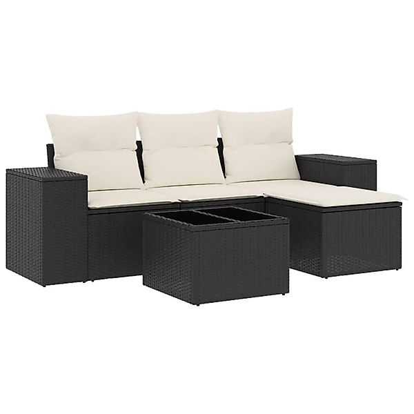vidaXL 5-Tlg Garten-Sofagarnitur mit Kissen Schwarz Poly Rattan 3222475 günstig online kaufen