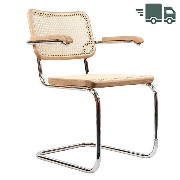 THONET S 64 V | Eiche Pure Materials | Stahlrohr-Freischwinger mit Armlehne günstig online kaufen