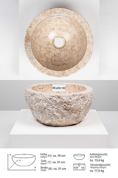 wohnfreuden Aufsatzwaschbecken Erosi Marmor Waschbecken 30 cm creme (Kein S günstig online kaufen