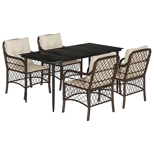 vidaXL 5-Tlg Garten-Essgruppe mit Kissen Braun Poly Rattan 3212113 günstig online kaufen
