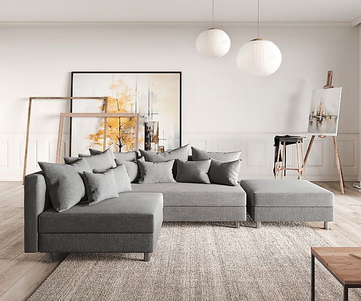 DELIFE Ecksofa Clovis, Grau Flachgewebe mit günstig online kaufen