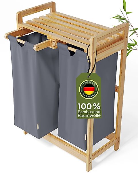 AMBIAVO Ausziehwäschekorb 2 Fächer aus Bambus günstig online kaufen
