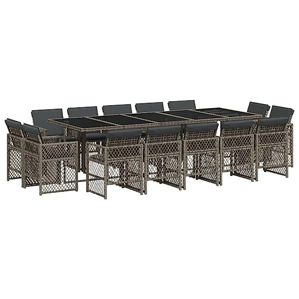 vidaXL 15-Tlg Garten-Essgruppe mit Kissen Grau Poly Rattan 3210872 günstig online kaufen