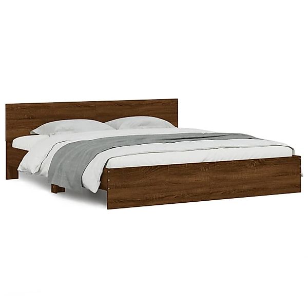 vidaXL Bettgestell, Bettrahmen mit Kopfteil Braun Eiche-Optik 160x200 cm günstig online kaufen