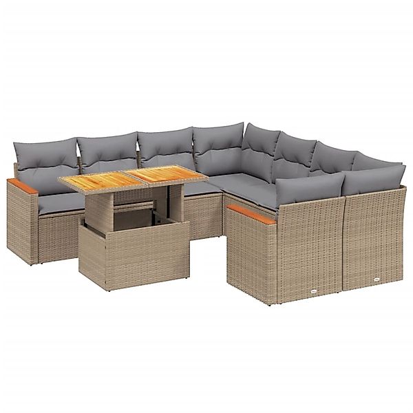 vidaXL 9-tlg Garten-Sofagarnitur mit Kissen Beige Poly Rattan Modell 293 günstig online kaufen