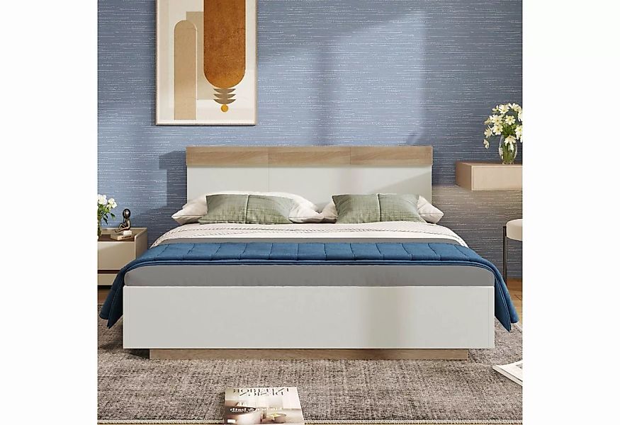 SOFTWEARY Holzbett Doppelbett mit Lattenrost und Kopfteil (160x200 cm), Sch günstig online kaufen