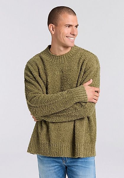 HUGO Blue Strickpullover Sanou Rundhalsausschnitt, relaxed fit, Bouclé-Stri günstig online kaufen