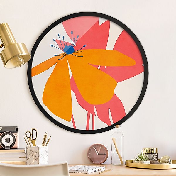 Rundes Bild mit Rahmen Florale Schönheit Rosa und Orange günstig online kaufen