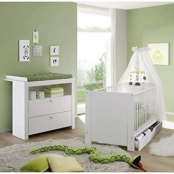 Lomadox Babyzimmer Serie mit Wickelkommode OLBIA-19 in Weiß weiß günstig online kaufen