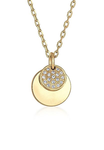 Elli Kette mit Anhänger Plättchen Kristalle Elegant Silberfarben, Plättchen günstig online kaufen