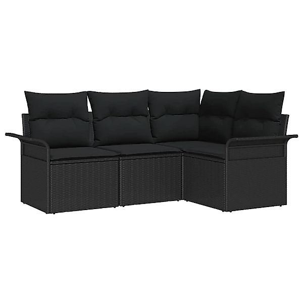 vidaXL Garten-Sofa-Set mit Kissen 4-Tlg Schwarz Poly Rattan 3345343 günstig online kaufen