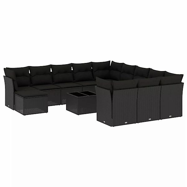 vidaXL 13-tlg Garten-Sofagarnitur mit Kissen Schwarz Poly Rattan Modell 46 günstig online kaufen