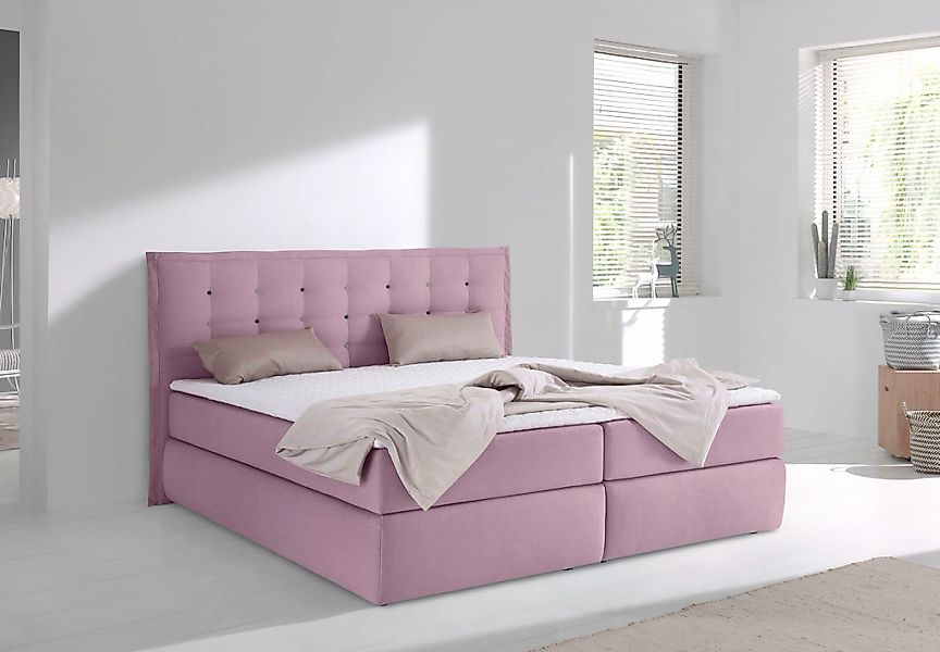 Home affaire Boxspringbett "Sagres" Kopfteil mit 2farbiger Flatterbiese und günstig online kaufen