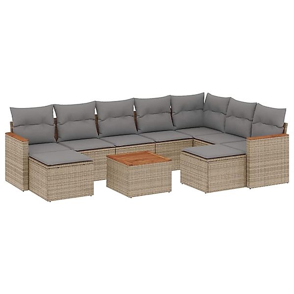 vidaXL 10-Tlg Garten-Sofagarnitur mit Kissen Beige Poly Rattan 3258951 günstig online kaufen