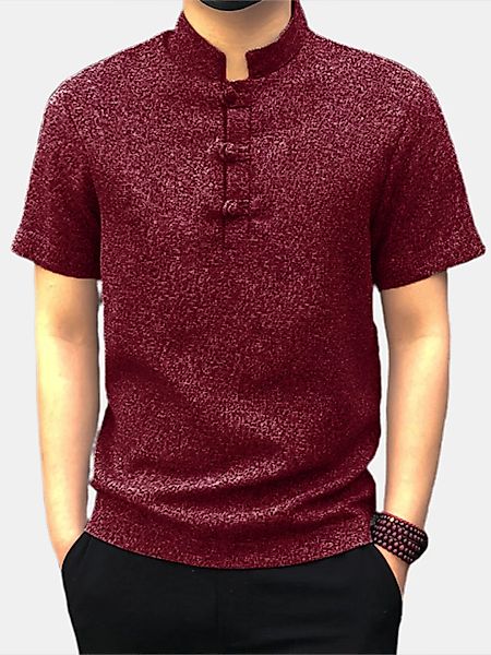 Herren Soild Chinese Button V-Ausschnitt Kurzarm Henley Shirt günstig online kaufen