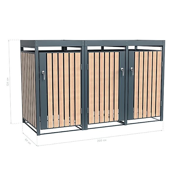 Westmann Mülltonnenbox Planta 3 x 240, Anthrazit/Holzoptik 84 x 200 x 124,5 günstig online kaufen
