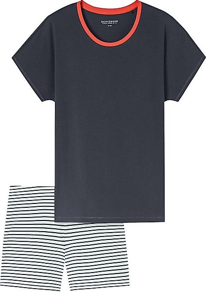 Schiesser Pyjama Damen-Shorty Single-Jersey Streifen: Hose, gestrickter Rin günstig online kaufen
