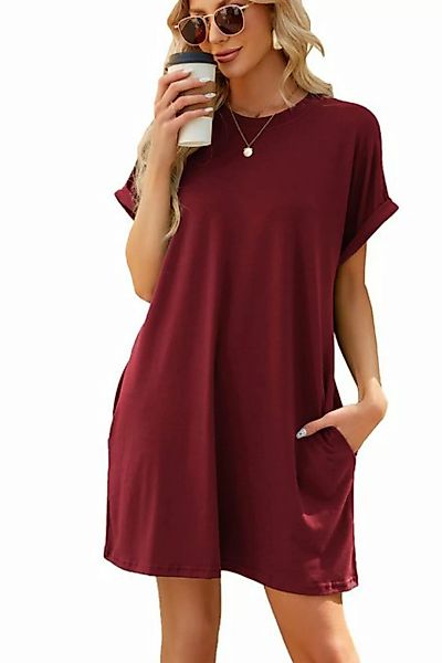 ENIX Sommerkleid Damen T-Shirt-Kleid lockere einfarbig Strandkleid Rundhals günstig online kaufen