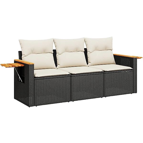 vidaXL 3-Tlg Garten-Sofagarnitur mit Kissen Schwarz Poly Rattan 3226595 günstig online kaufen