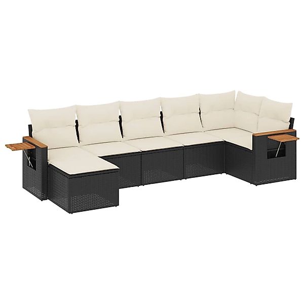 vidaXL 7-Tlg Garten-Sofagarnitur mit Kissen Schwarz Poly Rattan 3259431 günstig online kaufen