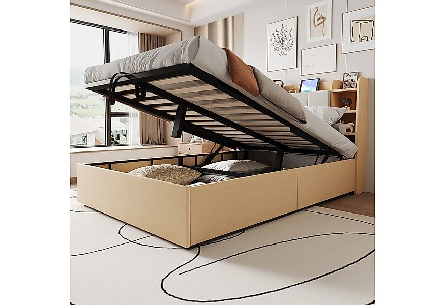 Merax Polsterbett mit hydraulischem Stauraum & gepolsterter Rückenlehne (1- günstig online kaufen