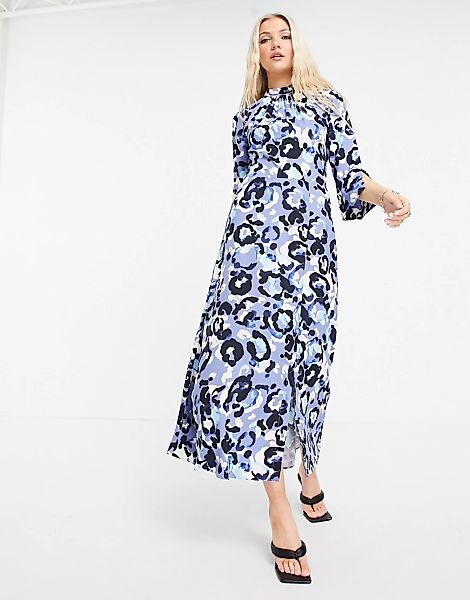 Closet – Hochgeschlossenes Kleid mit Schlitz vorne-Blau günstig online kaufen