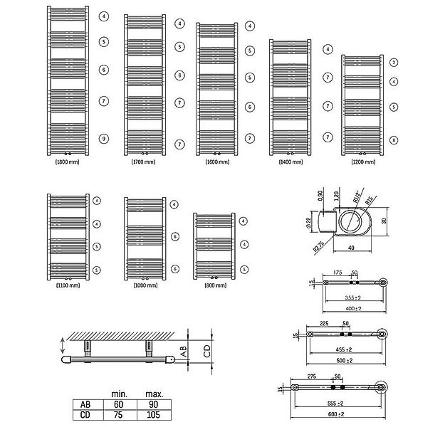 Belrad Badheizkörper BW1600600, Badheizkörper Mittelanschluss Weiß 1600x600 günstig online kaufen