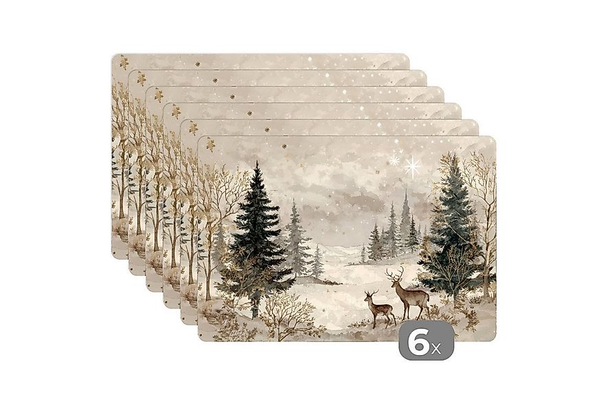 MuchoWow Platzset Wald - Hirsche - Winter - Schnee, (6-St), Platzsets, Tisc günstig online kaufen