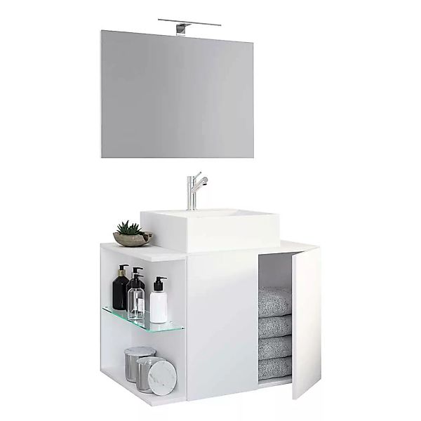 Waschplatz Set mit Becken weiss in modernem Design 73 cm breit (zweiteilig) günstig online kaufen