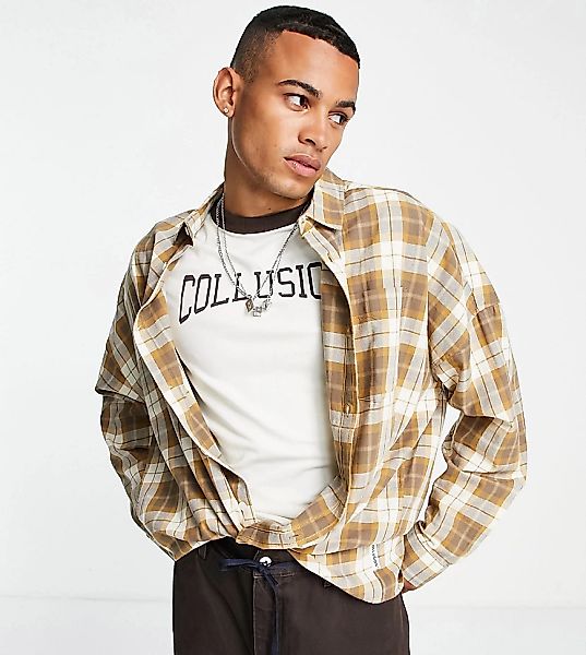 COLLUSION – Hemd in Braun kariert mit überschnittenen Schultern günstig online kaufen