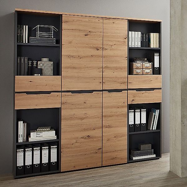 Lomadox Aktenschrank MANRESA-36 graphit mit Eiche, günstig online kaufen