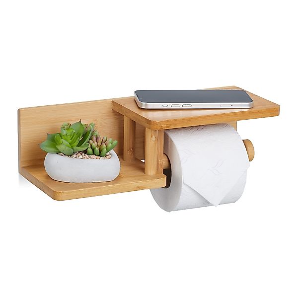 relaxdays Toilettenpapierhalter Bambus Toilettenpapierhalter 2 Ablagen günstig online kaufen