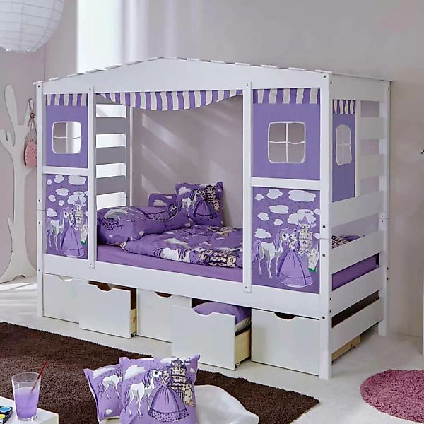 Schubladen Kinderbett in Prinzessin Design Weiß Lila günstig online kaufen