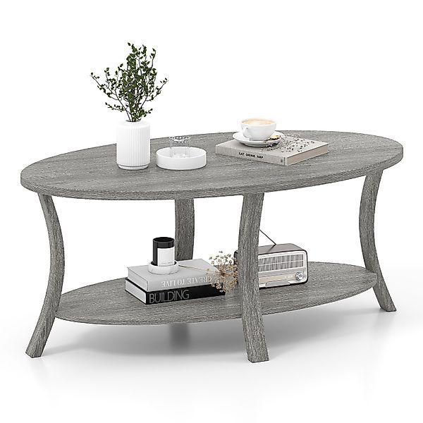 COSTWAY Couchtisch, ovaler Wohnzimmertisch mit Ablage, günstig online kaufen