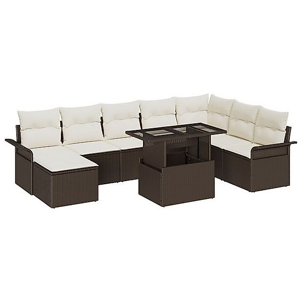 vidaXL Loungesofa 9-tlg. Garten-Sofagarnitur mit Kissen Braun Poly Rattan, günstig online kaufen
