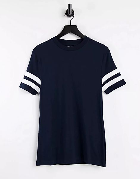 ASOS DESIGN – Eng geschnittenes T-Shirt in Marineblau mit farblich abgesetz günstig online kaufen