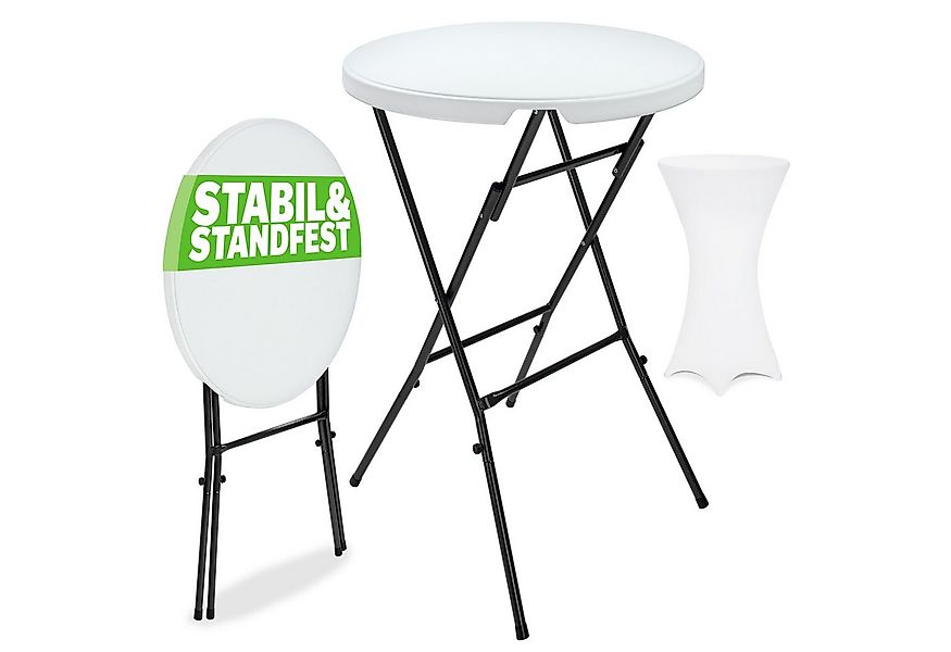 Casaria Stehtisch, mit Husse Weiß Klappbar Rund 110 cm Hoch Outdoor Garten günstig online kaufen