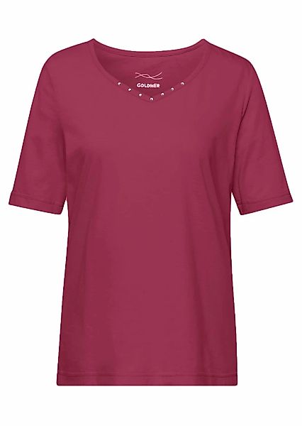 GOLDNER Langarm-Poloshirt "Halbarm Basic-Shirt aus Baumwolle" Ausschnitt in günstig online kaufen