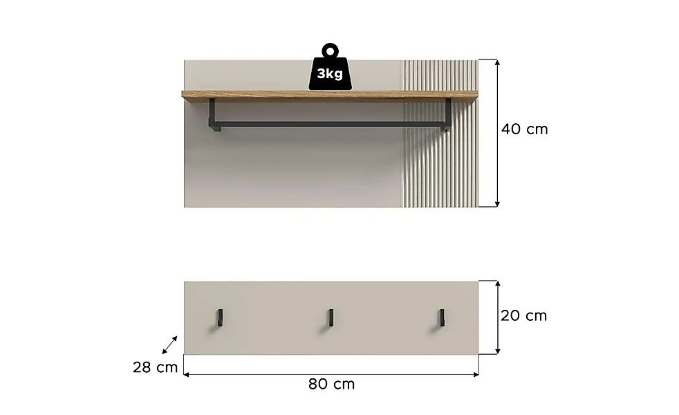 Garderobenpaneel   ¦ creme ¦ Spanplatte ¦ Maße (cm): B: 80 H: 80 Garderoben günstig online kaufen