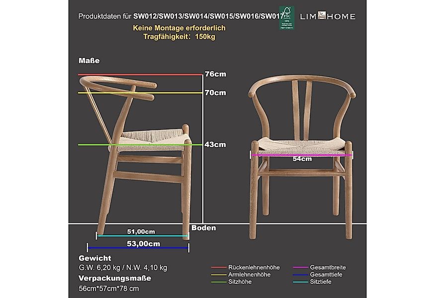 LIM HOME Esszimmerstuhl SW012 (Packung, 1 St), FSC® Massivholzrahmen mit Si günstig online kaufen