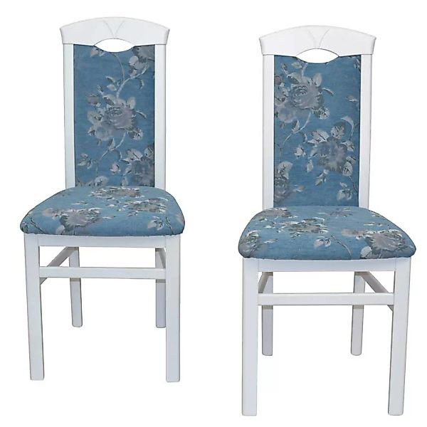 Stuhl Set Küche modern in Blau und Weiß Blumen Motiv (2er Set) günstig online kaufen
