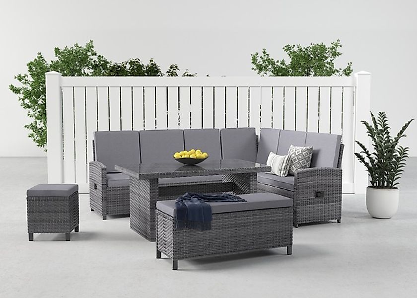 KONIFERA Gartenlounge-Set »Paris« Set, 2x 3er Bank, 1x Sitzbank, 1x Hocker, günstig online kaufen