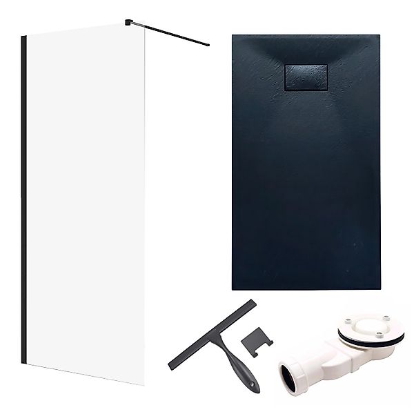 Bad Land SET Duschwanne VIDAR 90x170 Rechteck Schwarz + Walk-In Dusche KETI günstig online kaufen